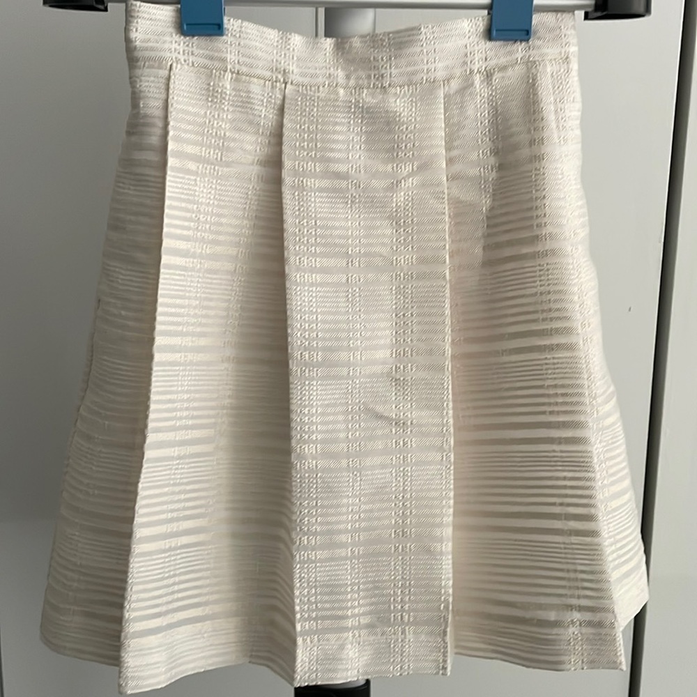 Ann Taylor size 0P ivory embroidered pleated skirt with pockets